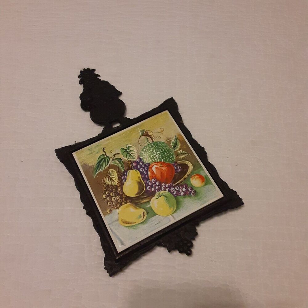 Vintage Norleans Japan Fruit Tile And Iron Trivet